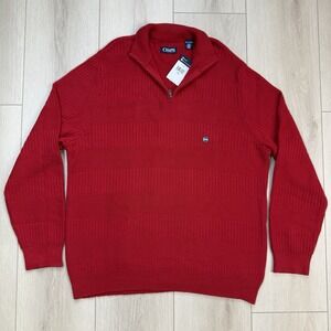 CHAPS Red Cotton Textured Quarter Zip‎ Sweater Men's XXL NWT Rib Knit Pullover